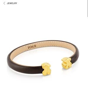 Tous Brown Leather Cuff Bracelet with 18k Gold Bear Charms